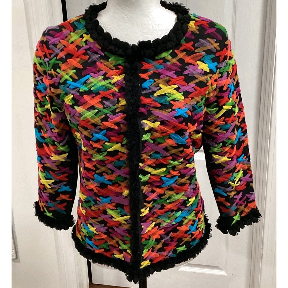 Michael Simon New York Cardigan Sweater Multicolor Woven Knit Medium